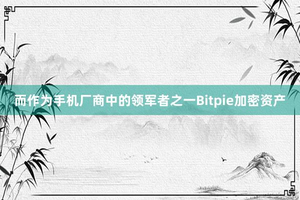 而作为手机厂商中的领军者之一Bitpie加密资产